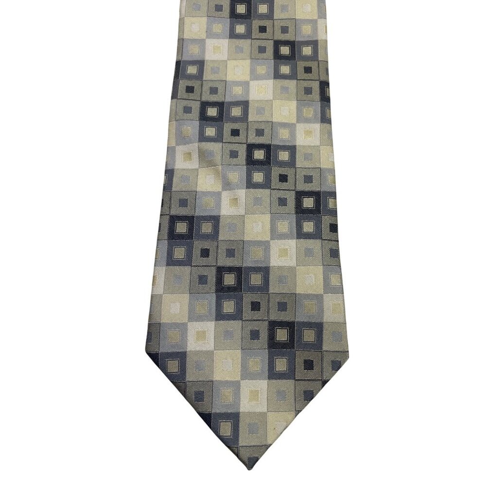 Calvin Klein Mens Extra Long Tie With Geometric Square Pattern In Gray Tones